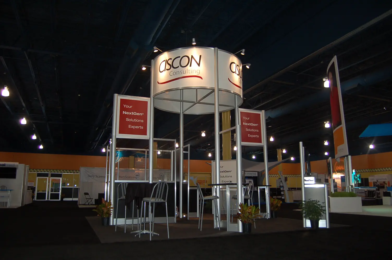 Business event setup with lighting