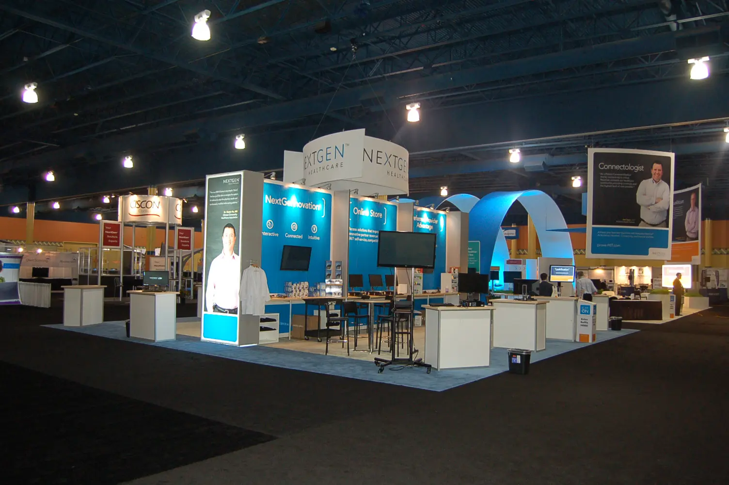 Modern convention center setup with screens