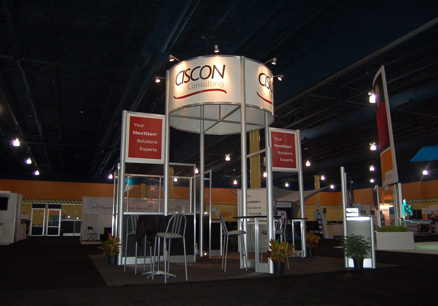 Business event setup with lighting